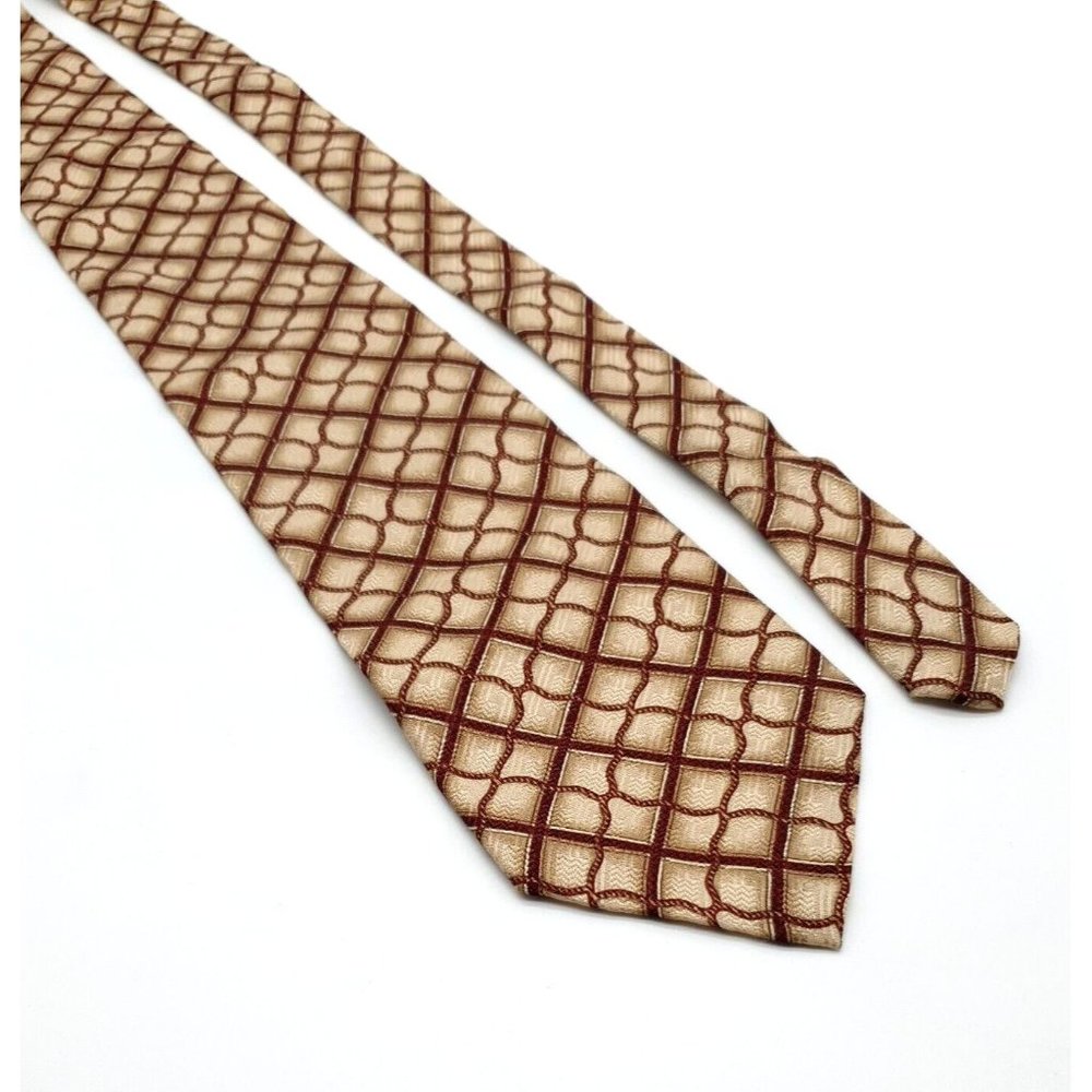 Claiborne 100% Silk Men's Ties For Dress Casual USA Made Suit Maroon Tan Gold